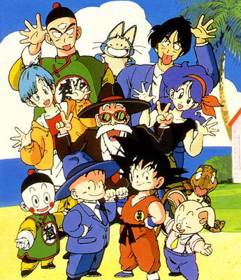 Goku junto con sus amigos en kame house